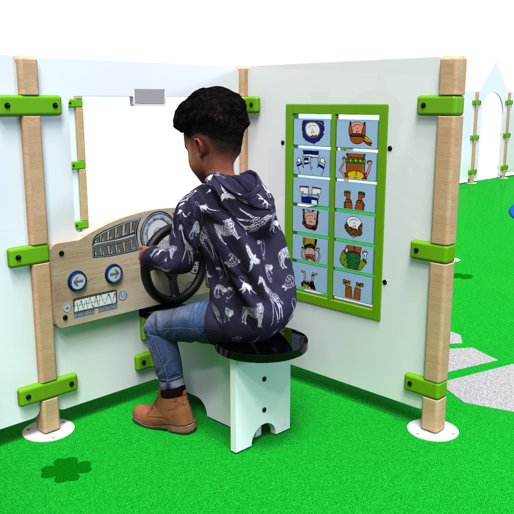 This image shows a child playing with play fence Dashboard