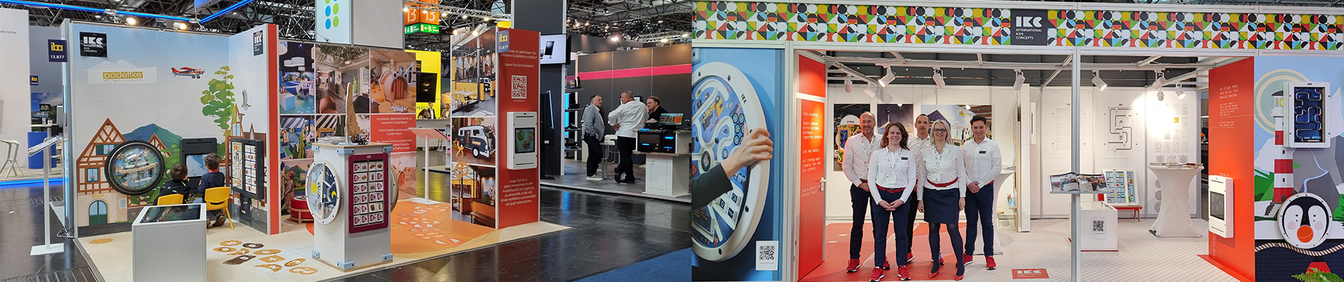 IKC beursstand – Recreatiebeurs 2025 IKC beursstand op de Recreatiebeurs 2025, met interactieve wandspellen en speelconcepten voor kinderen. Het team van IKC verwelkomt bezoekers in een kleurrijke en inspirerende stand vol speeloplossingen.