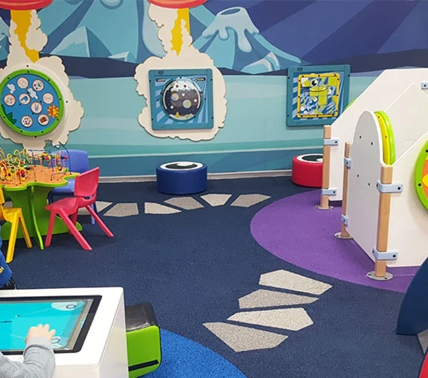 This image shows a custom kids corner in a shopping center