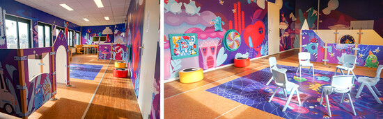 Sala de juegos del jardín de infancia con temática de brujas