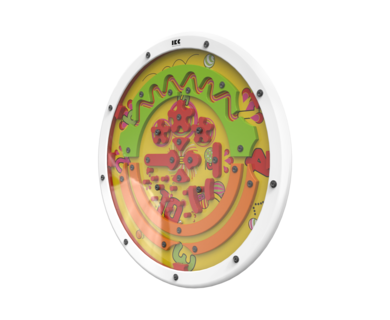 Draai het speelwiel om de balletjes te verplaatsen door de hindernissen | IKC wandspel muurspel