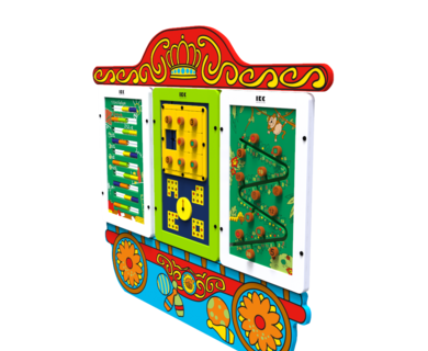Een circus trein wagon voor een thema kinderhoek met de mogelijkheid voor meerdere wandspellen | IKC speelsystemen muurspellen
