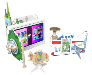 interactieve kinderhoek inrichting met vrijstaande speelsystemen en kralentafel