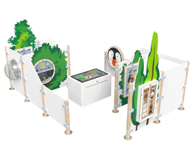 een kinderhoek uit de nieuwste collectie met meerdere speelelementen en wandspellen