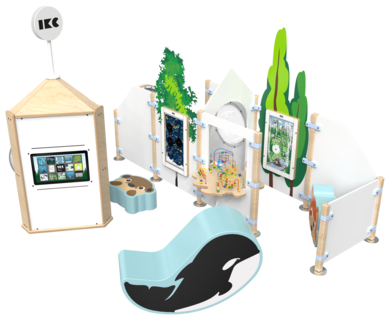 Complete speelhoek voor kinderen met interactieve speelsystemen en een kralen tafel