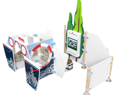 Compleet ingerichte kinderhoek met diverse speelelementen