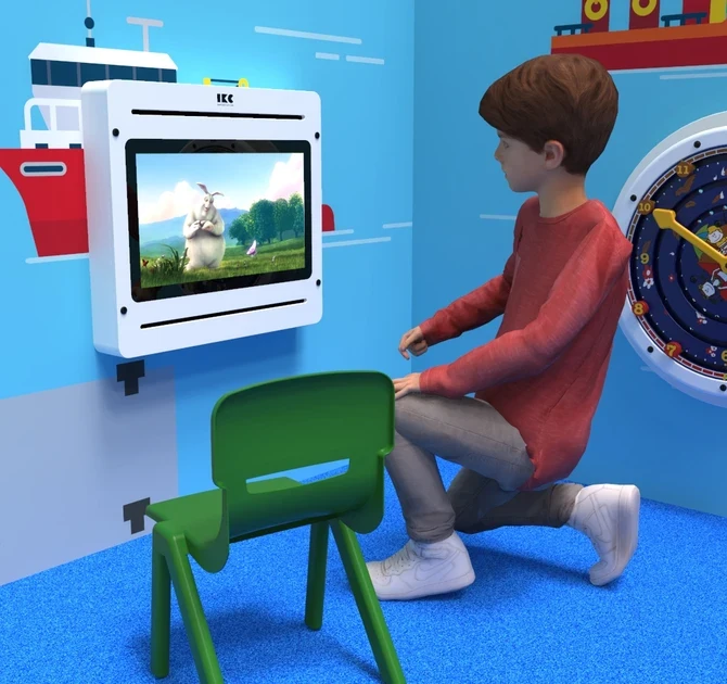Op deze afbeelding staat een interactief speelsysteem Delta 21 inch TV