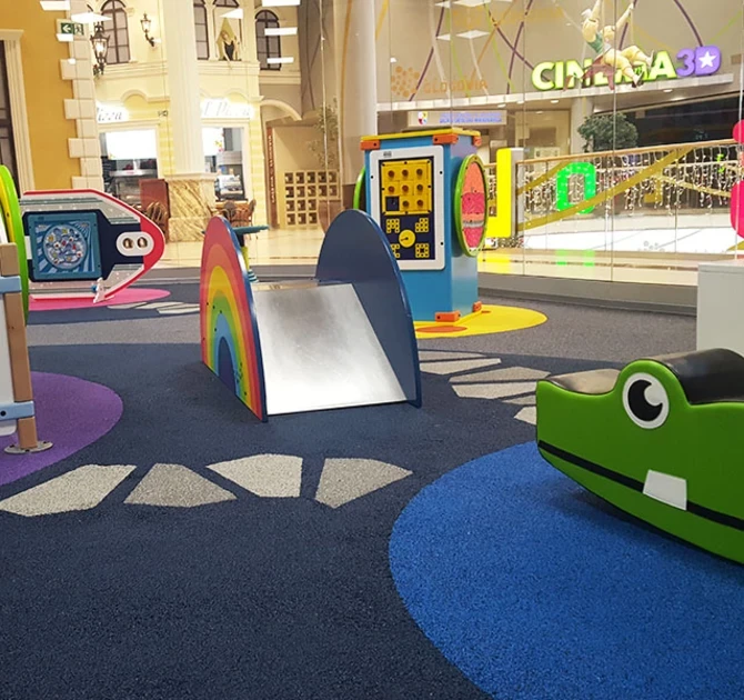 This image shows a custom kids corner in a shopping center