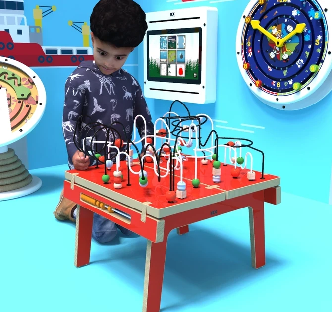 Op deze afbeelding ziet u kindermeubel buxus kralentafel rood