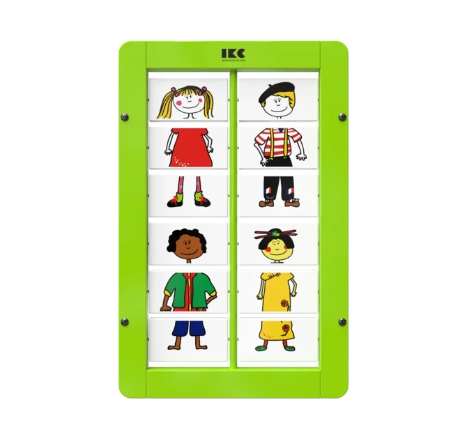 aankleedspel door de blokjes te draaien | IKC wandspellen muurspellen