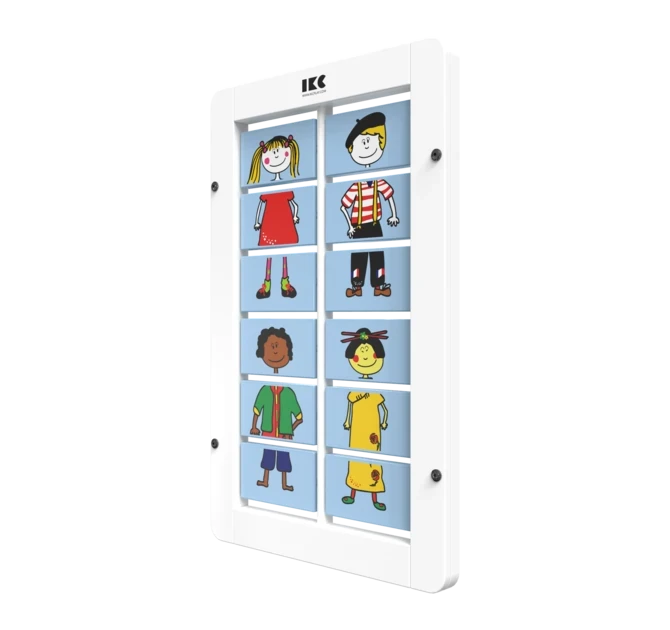 aankleedspel door de blokjes te draaien | IKC wandspellen muurspellen