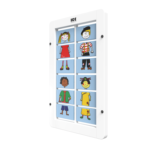 aankleedspel door de blokjes te draaien | IKC wandspellen muurspellen