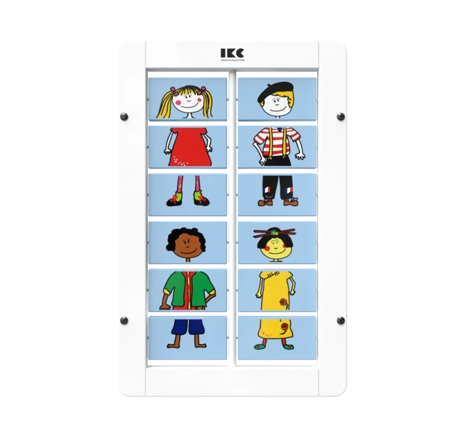 aankleedspel door de blokjes te draaien | IKC wandspellen muurspellen