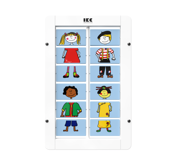 aankleedspel door de blokjes te draaien | IKC wandspellen muurspellen