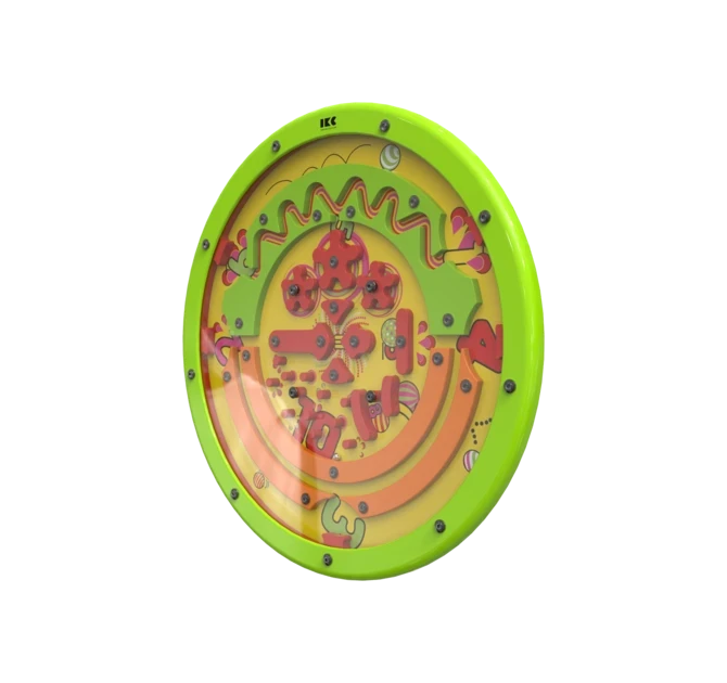 Draai het speelwiel om de balletjes te verplaatsen door de hindernissen | IKC wandspel muurspel