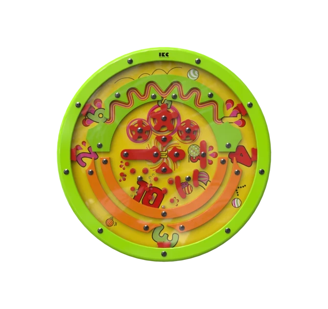 Draai het speelwiel om de balletjes te verplaatsen door de hindernissen | IKC wandspel muurspel
