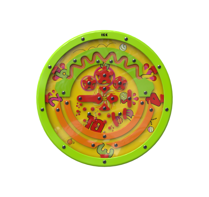 Draai het speelwiel om de balletjes te verplaatsen door de hindernissen | IKC wandspel muurspel