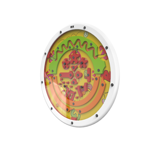 Draai het speelwiel om de balletjes te verplaatsen door de hindernissen | IKC wandspel muurspel