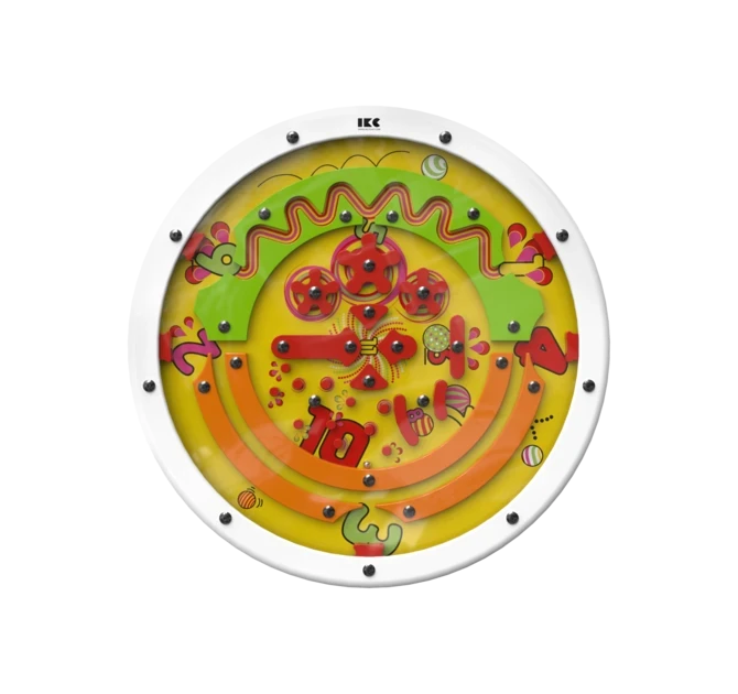 Draai het speelwiel om de balletjes te verplaatsen door de hindernissen | IKC wandspel muurspel