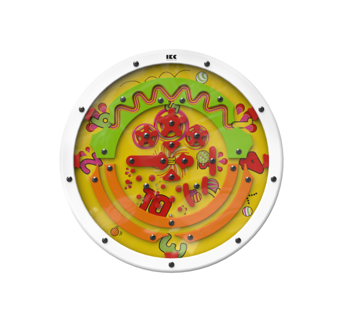 Draai het speelwiel om de balletjes te verplaatsen door de hindernissen | IKC wandspel muurspel