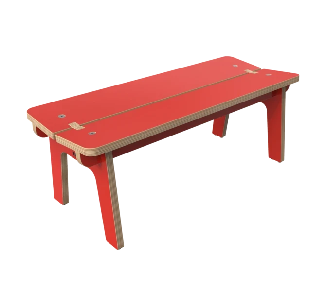 Rood houten bankje voor kinderen zonder rugleuning | IKC kindermeubels