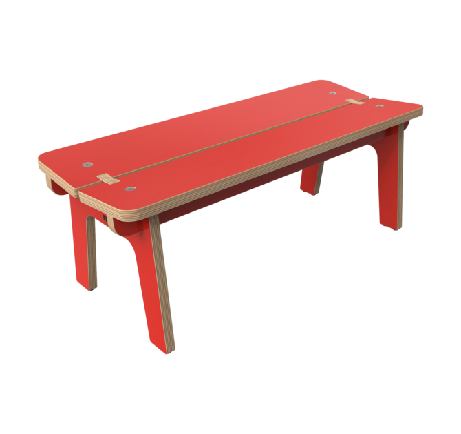 Rood houten bankje voor kinderen zonder rugleuning | IKC kindermeubels