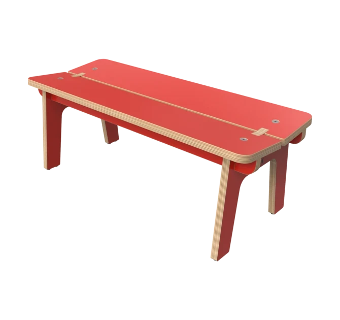 Rood houten bankje voor kinderen zonder rugleuning | IKC kindermeubels