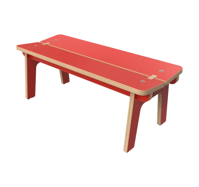 Rood houten bankje voor kinderen zonder rugleuning | IKC kindermeubels