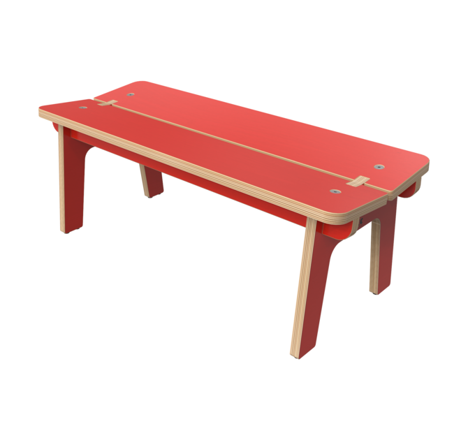 Rood houten bankje voor kinderen zonder rugleuning | IKC kindermeubels