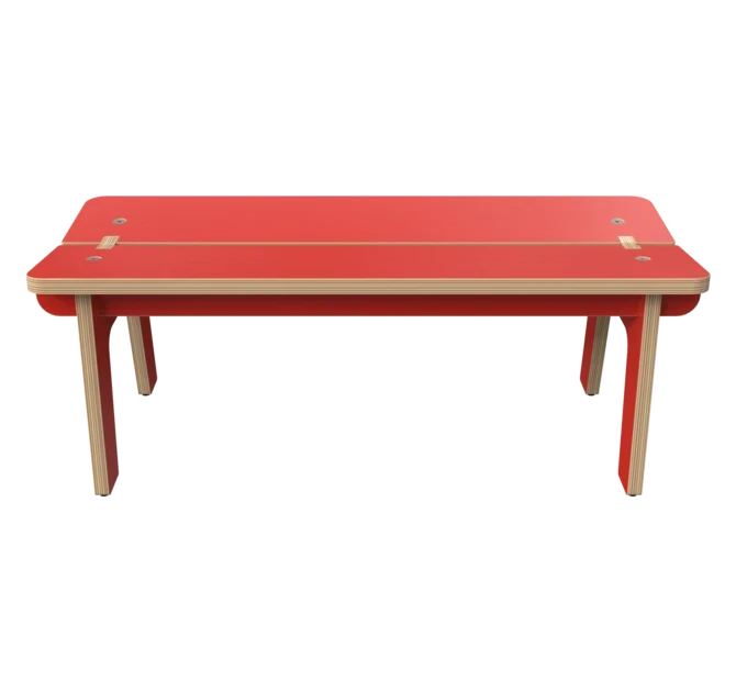 Rood houten bankje voor kinderen zonder rugleuning | IKC kindermeubels