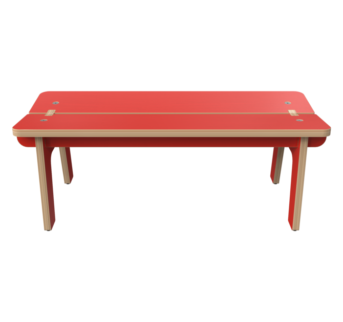 Rood houten bankje voor kinderen zonder rugleuning | IKC kindermeubels