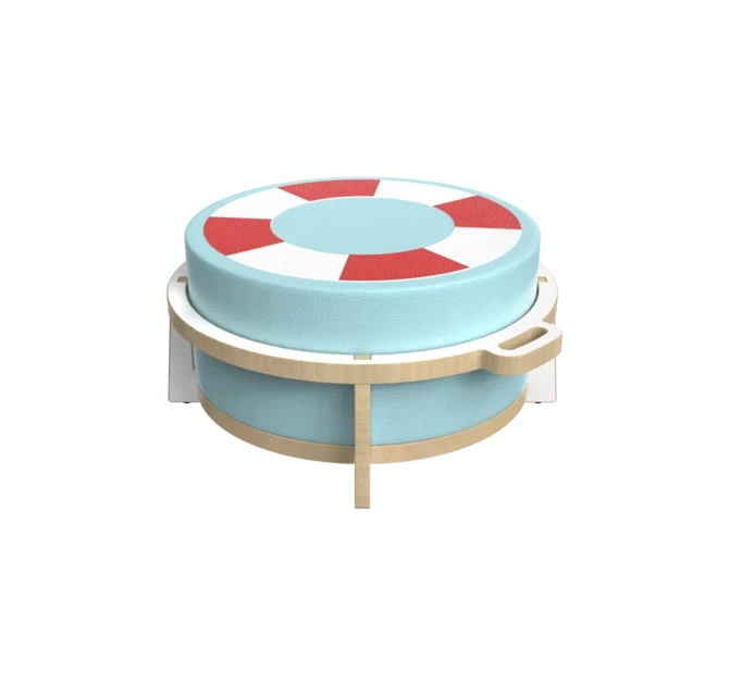 Houten krukje voor kinderen ontworpen voor ronde zachte zit elementen genaamd Soft Play | IKC Kindermeubels Softplay