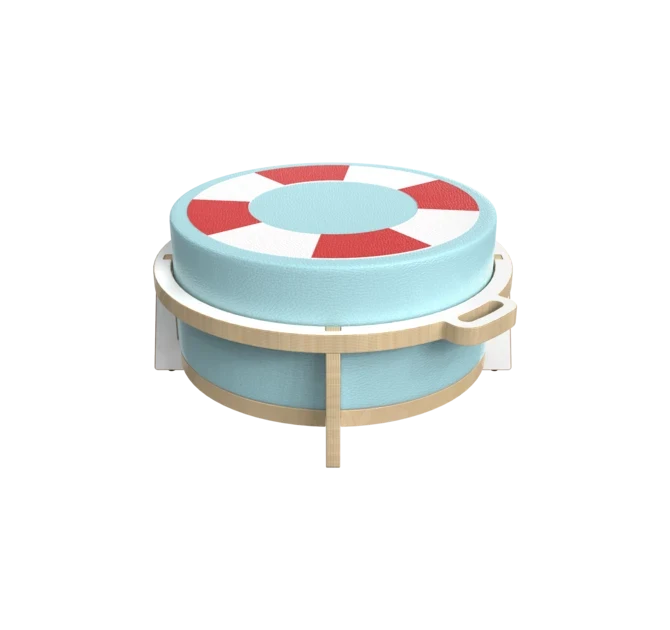 Houten krukje voor kinderen ontworpen voor ronde zachte zit elementen genaamd Soft Play | IKC Kindermeubels Softplay