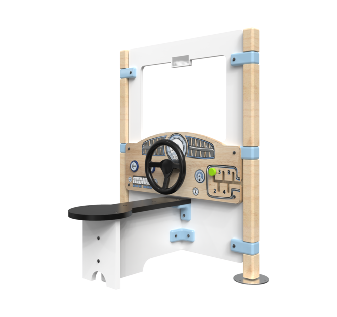 Hekwerk Dashboard is een speelpaneel met daarop een dashboard en stuur | IKC Hekwerken