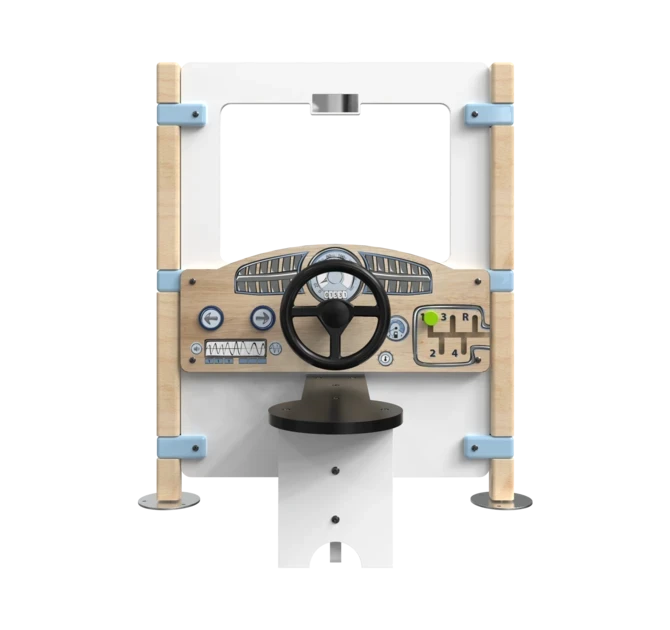 Hekwerk Dashboard is een speelpaneel met daarop een dashboard en stuur | IKC Hekwerken