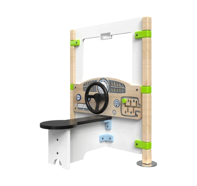 Hekwerk Dashboard is een speelpaneel met daarop een dashboard en stuur | IKC Hekwerken