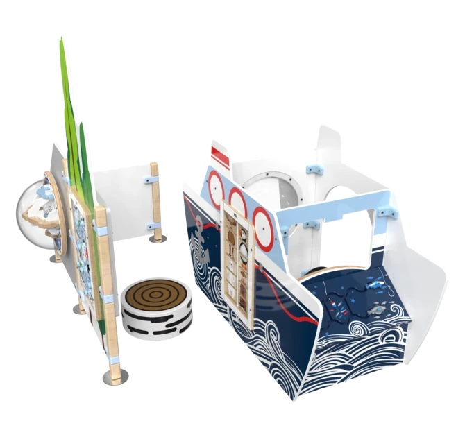 Compleet ingerichte kinderhoek met diverse speelelementen