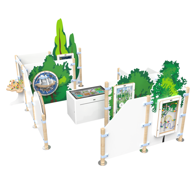 een complete speelhoek voor kinderen met wandspellen en interactieve speelsystemen 