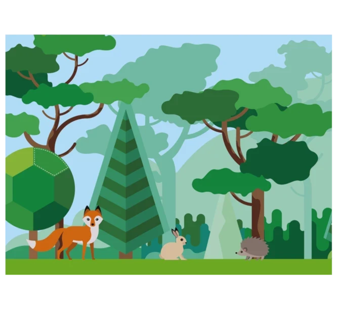 speelwand met bos thema en dieren voor kinderhoek