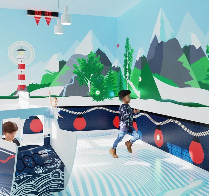 activity wall voor kinderen met blauwe boot