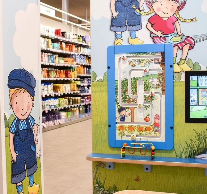 supermarkt Albert Heijn speelhoek in Maldegem met Fien en Teun