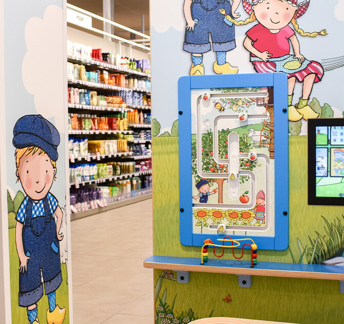 supermarkt Albert Heijn speelhoek in Maldegem met Fien en Teun