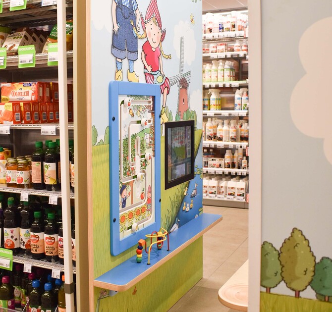 supermarkt Albert Heijn speelhoek in Maldegem met Fien en Teun