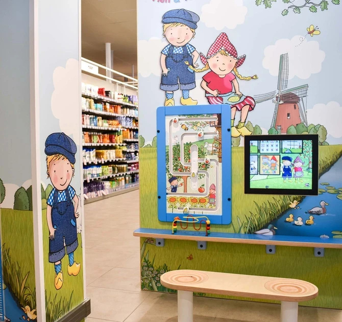 supermarkt Albert Heijn speelhoek in Maldegem met Fien en Teun