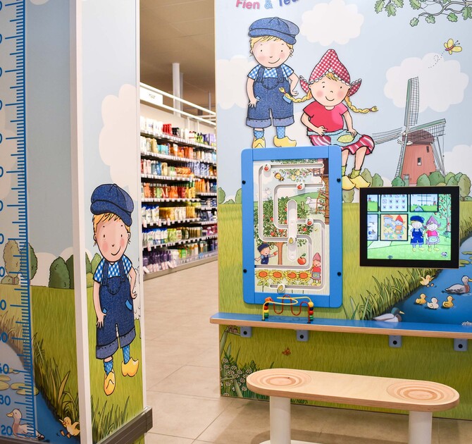 supermarkt Albert Heijn speelhoek in Maldegem met Fien en Teun