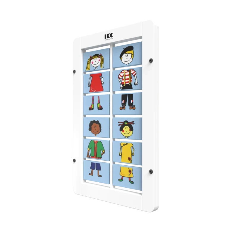 aankleedspel door de blokjes te draaien | IKC wandspellen muurspellen