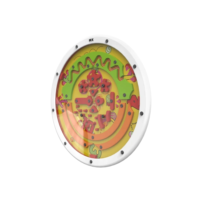 Draai het speelwiel om de balletjes te verplaatsen door de hindernissen | IKC wandspel muurspel