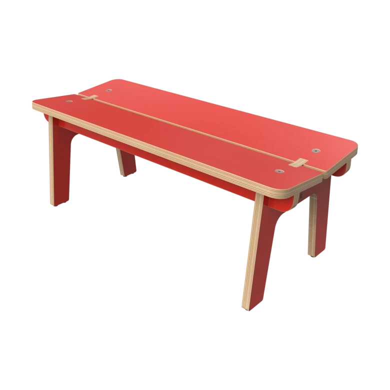 Rood houten bankje voor kinderen zonder rugleuning | IKC kindermeubels