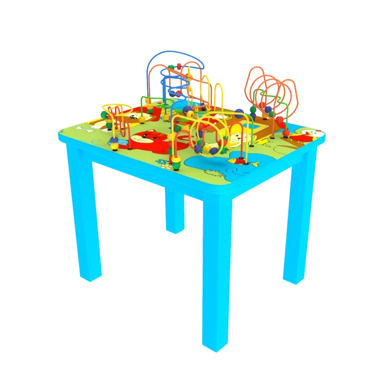 Kindertafel voor in een kinderhoek of wachtruimte met kralen voor het stimuleren van de fijne motoriek | IKC speelsystemen