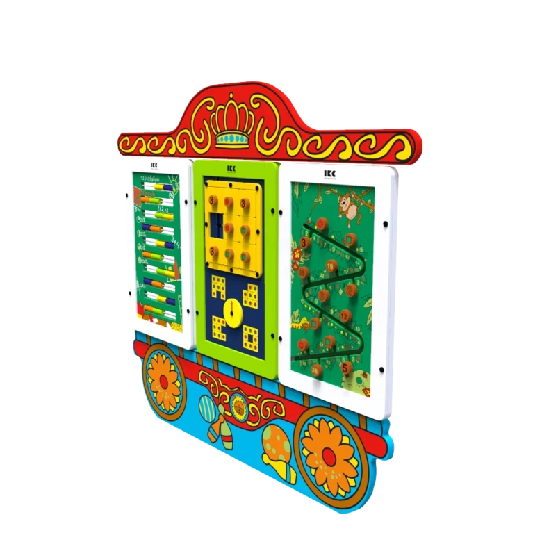 Een circus trein wagon voor een thema kinderhoek met de mogelijkheid voor meerdere wandspellen | IKC speelsystemen muurspellen